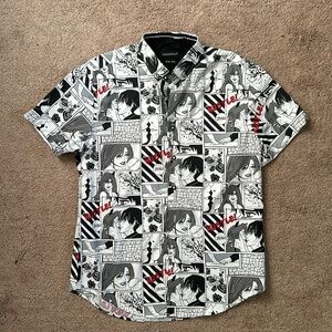 comic anime button up shirt, men’s in size M